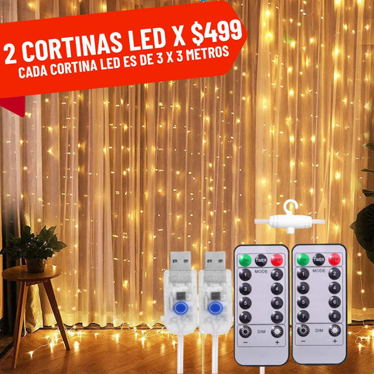 2 Cortinas de Luces Led Decorativas (Cada cortina mide 3x3m)