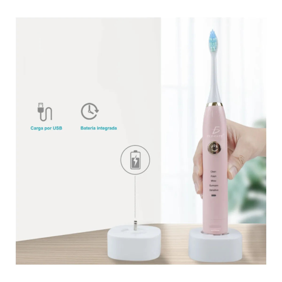 Cepillo De Dientes Electrico Con Base Recargable Ultrasónico Con 2 cabezales dental