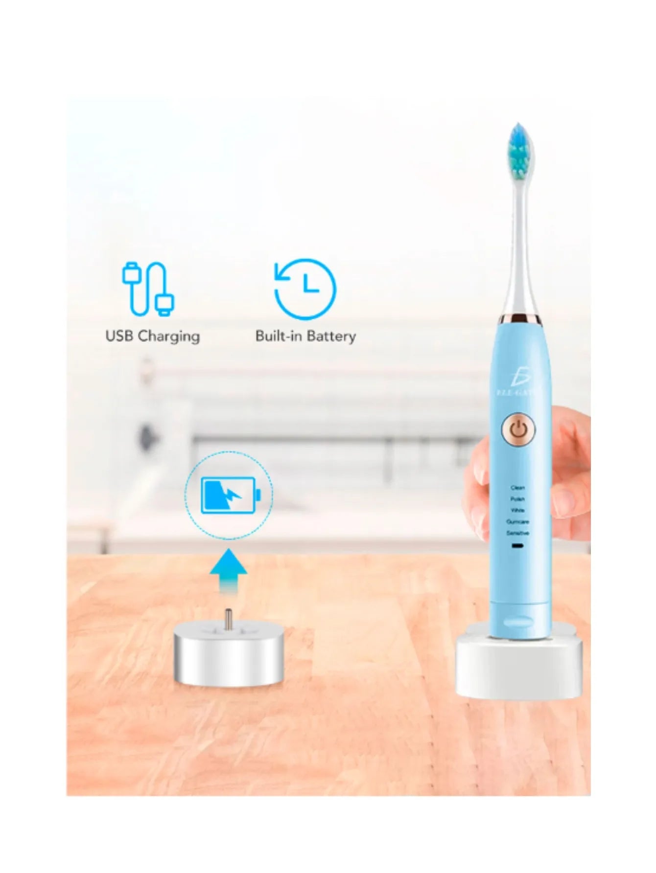 Cepillo De Dientes Electrico Con Base Recargable Ultrasónico Con 2 cabezales dental