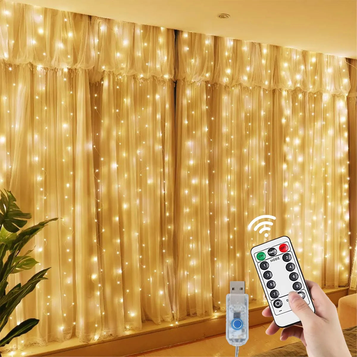 2 Cortinas de Luces Led Decorativas (Cada cortina mide 3x3m)