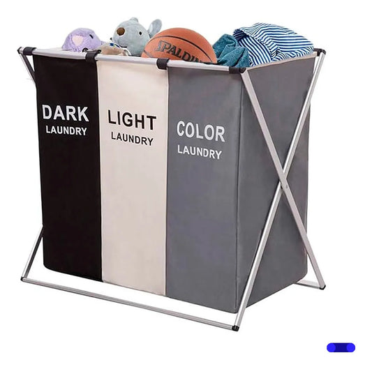 Cesta De Ropa Sucia 3 Compartimentos Plegable