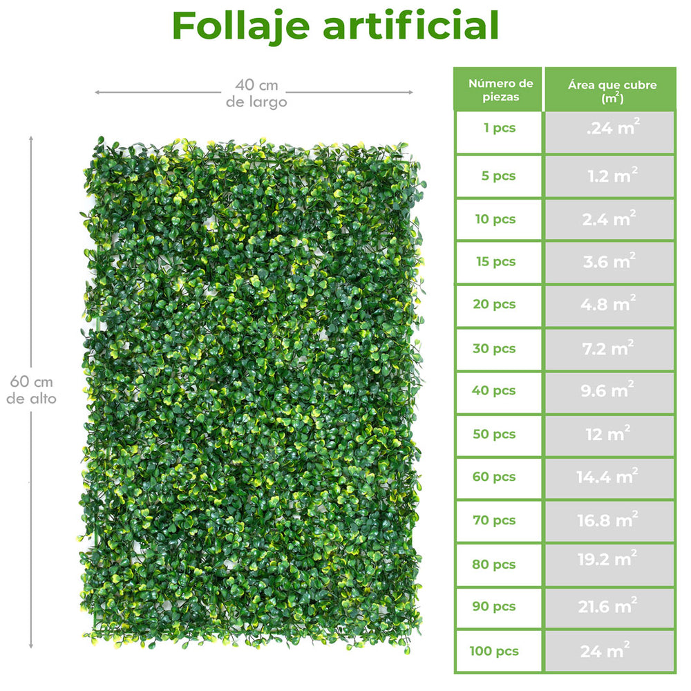 FOLLAJE ARTIFICIAL SINTÉTICO (20 PIEZAS DE 60 X 40 CM)