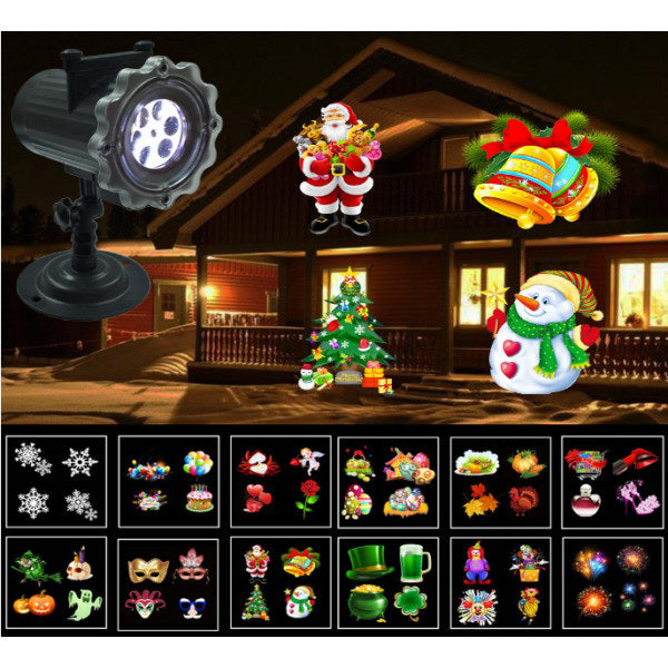 PROYECTOR DECORATIVO CON 12 TEMATICAS (Navidad, Año nuevo, Cumpleaños, Halloween, 14 de febrero)