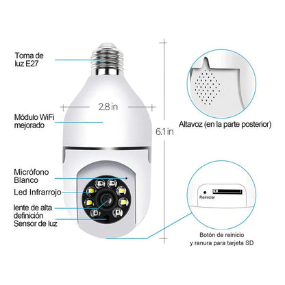Foco Cámara de Seguridad  Interior Exterior con LED visión nocturna Alarma