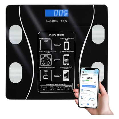 Báscula digital hasta 180 kg - Proporciona valores como peso, IMC, grasa corporal, grasa visceral, edad metabólica y masa muscular.