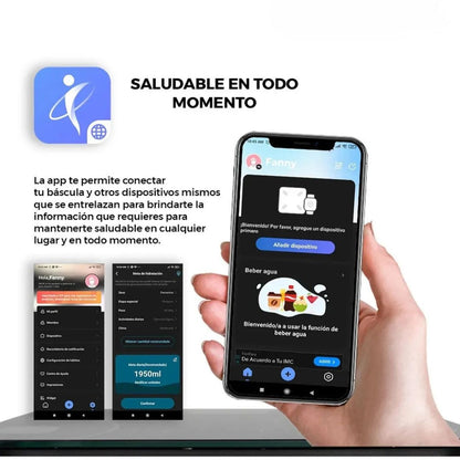 Báscula digital hasta 180 kg - Proporciona valores como peso, IMC, grasa corporal, grasa visceral, edad metabólica y masa muscular.