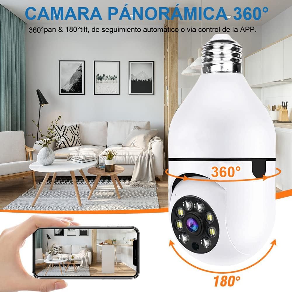 2 Cámaras Foco 360 Inteligente Wifi Nocturna Alarma