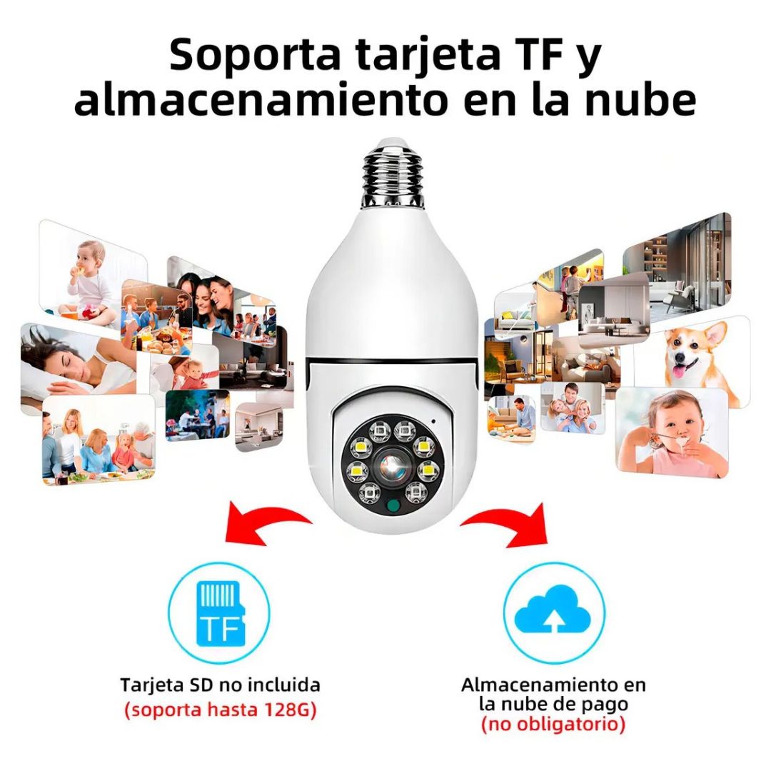 Foco Cámara de Seguridad  Interior Exterior con LED visión nocturna Alarma