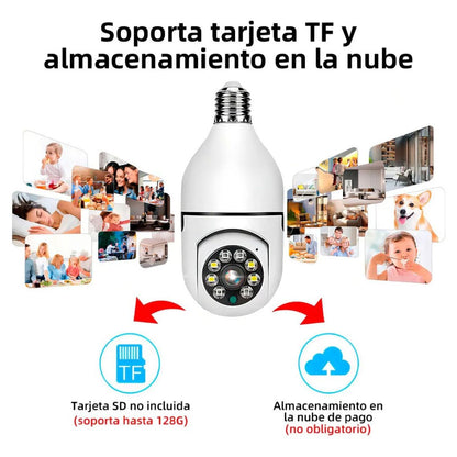 Foco Cámara de Seguridad  Interior Exterior con LED visión nocturna Alarma