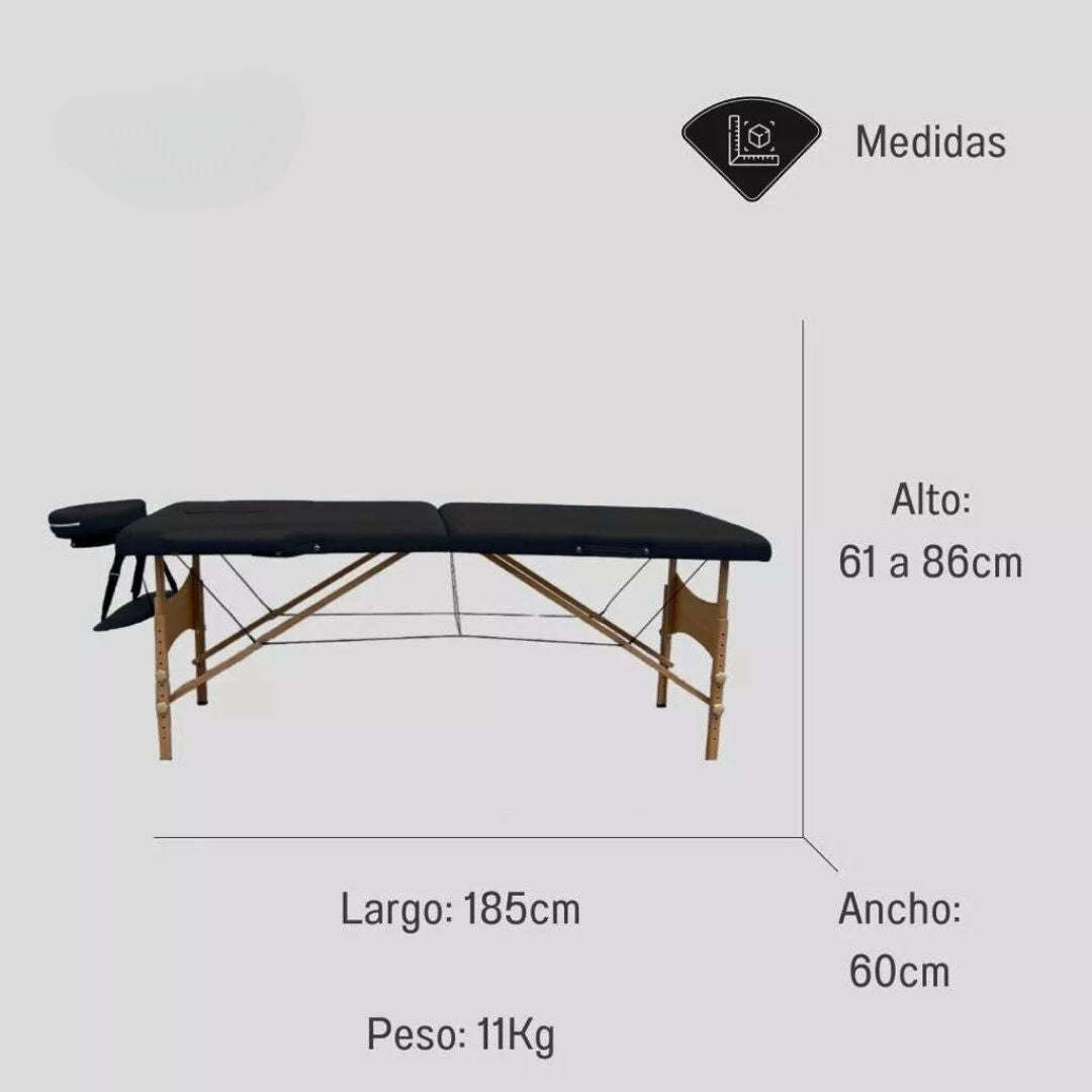 Cama Camilla Masajes Profesional Portátil Plegable Color Negro