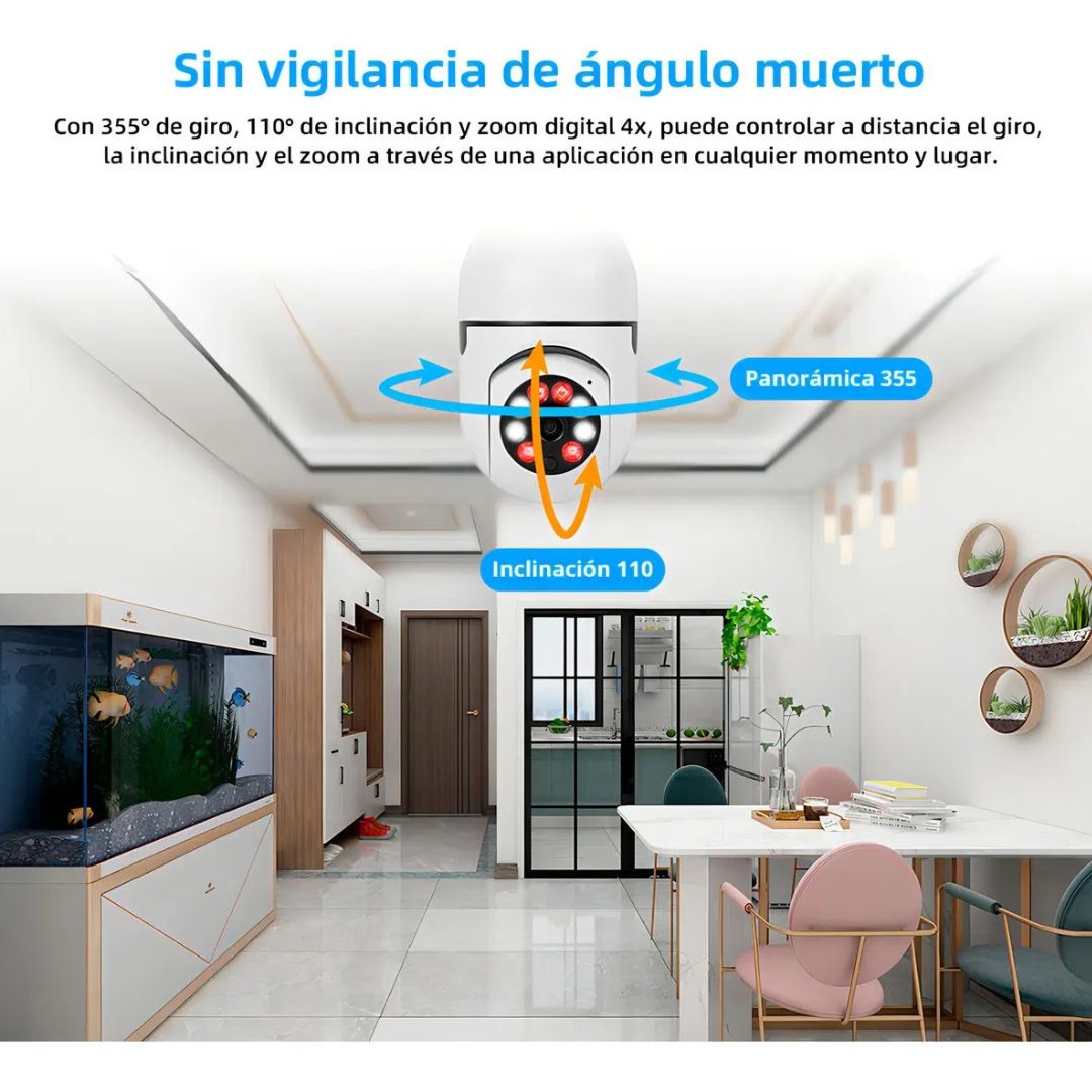 Foco Cámara de Seguridad  Interior Exterior con LED visión nocturna Alarma