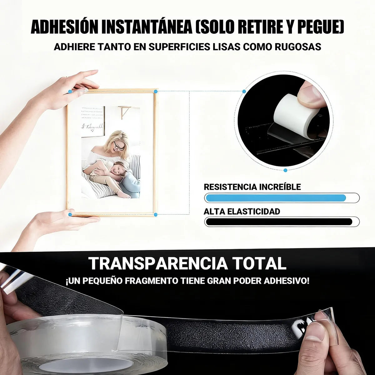 CINTA ADHESIVA DOBLE CARA LAVABLE Y REUTILIZABLE (20mts)