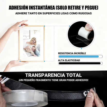 CINTA ADHESIVA DOBLE CARA LAVABLE Y REUTILIZABLE (20mts)