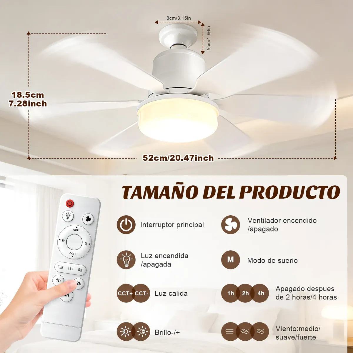 Ventilador de techo con lampara y control Remoto