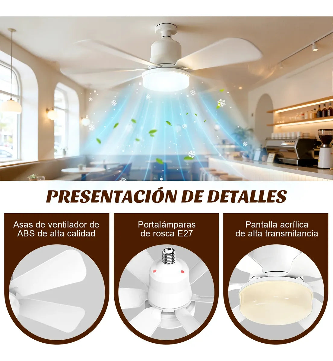 Ventilador de techo con lampara y control Remoto