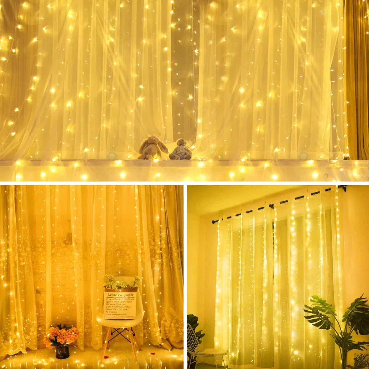 2 Cortinas de Luces Led Decorativas (Cada cortina mide 3x3m)