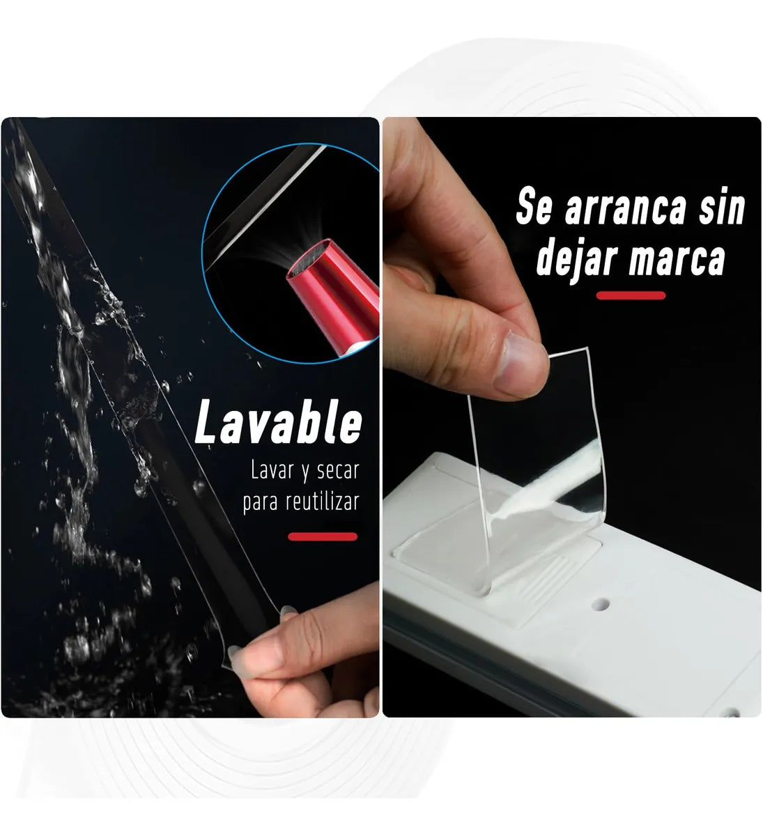 CINTA ADHESIVA DOBLE CARA LAVABLE Y REUTILIZABLE (20mts)