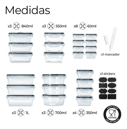 Recipientes 24 Pz Herméticos De Almacenamiento De Cocina Transparente