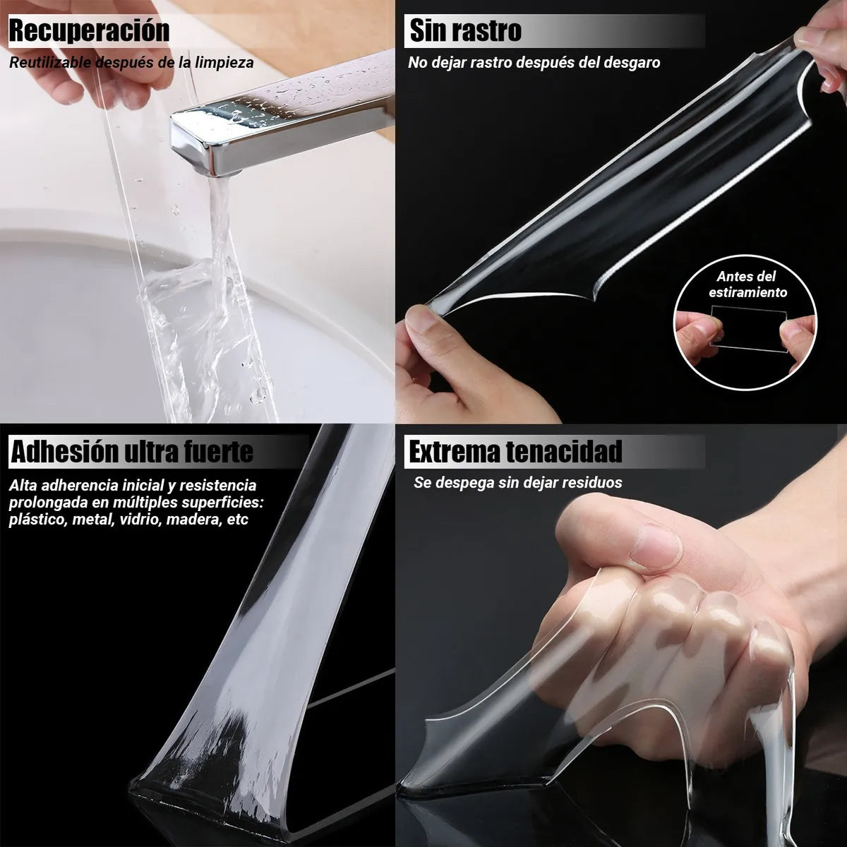 CINTA ADHESIVA DOBLE CARA LAVABLE Y REUTILIZABLE (20mts)