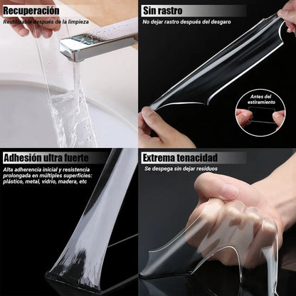 CINTA ADHESIVA DOBLE CARA LAVABLE Y REUTILIZABLE (20mts)