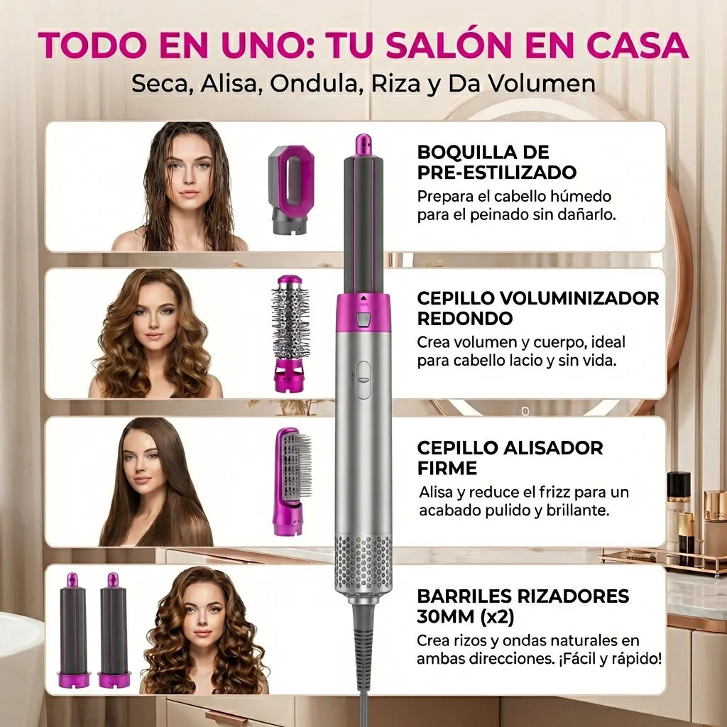 Cepillo 5 en 1 (Seca, ondula y Alisa)