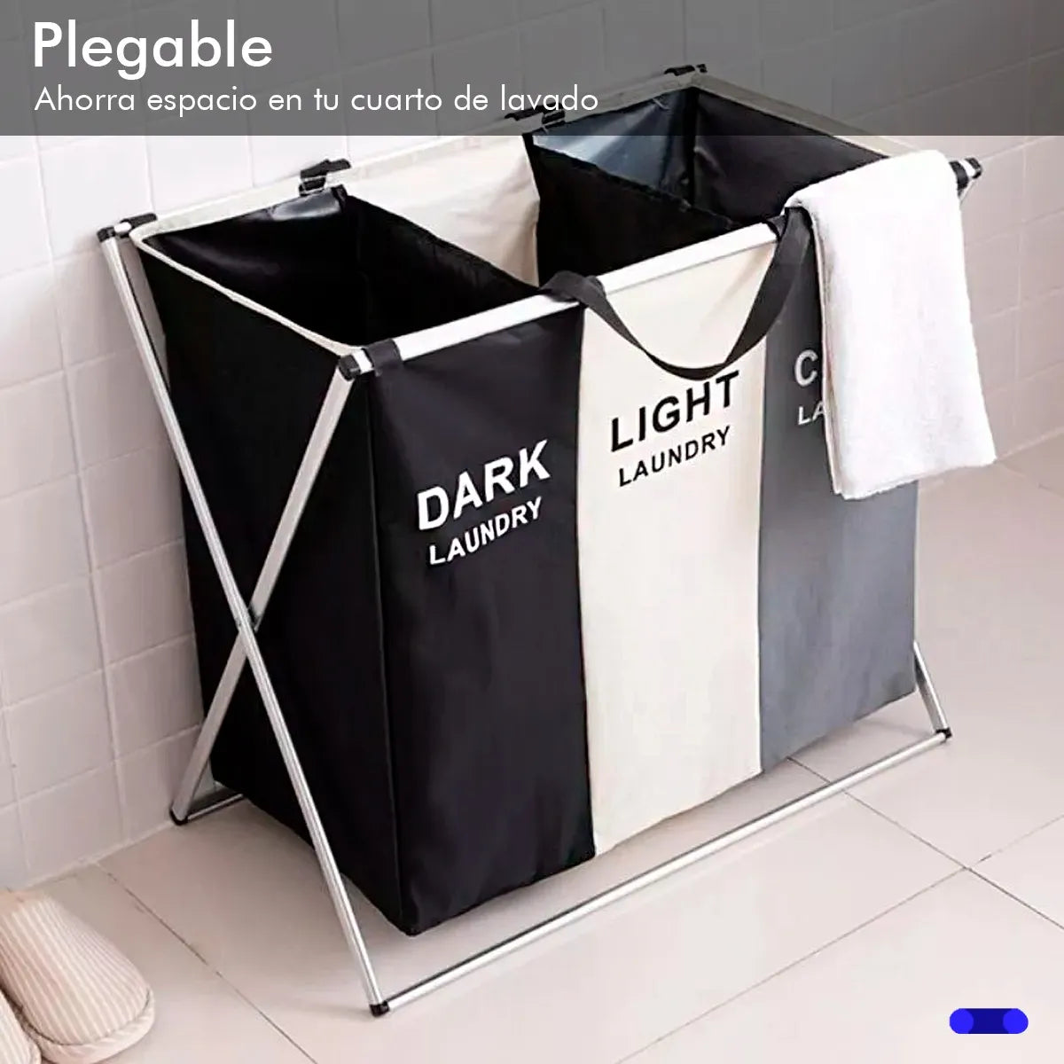 Cesta De Ropa Sucia 3 Compartimentos Plegable