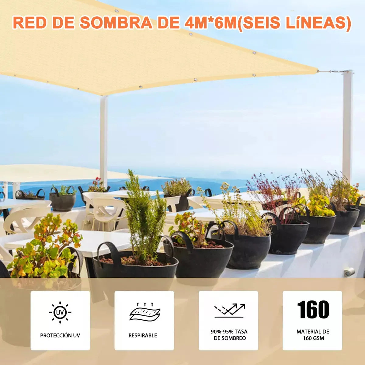 Malla sombra de 4x6 Metros (90 % De bloqueo de luz)