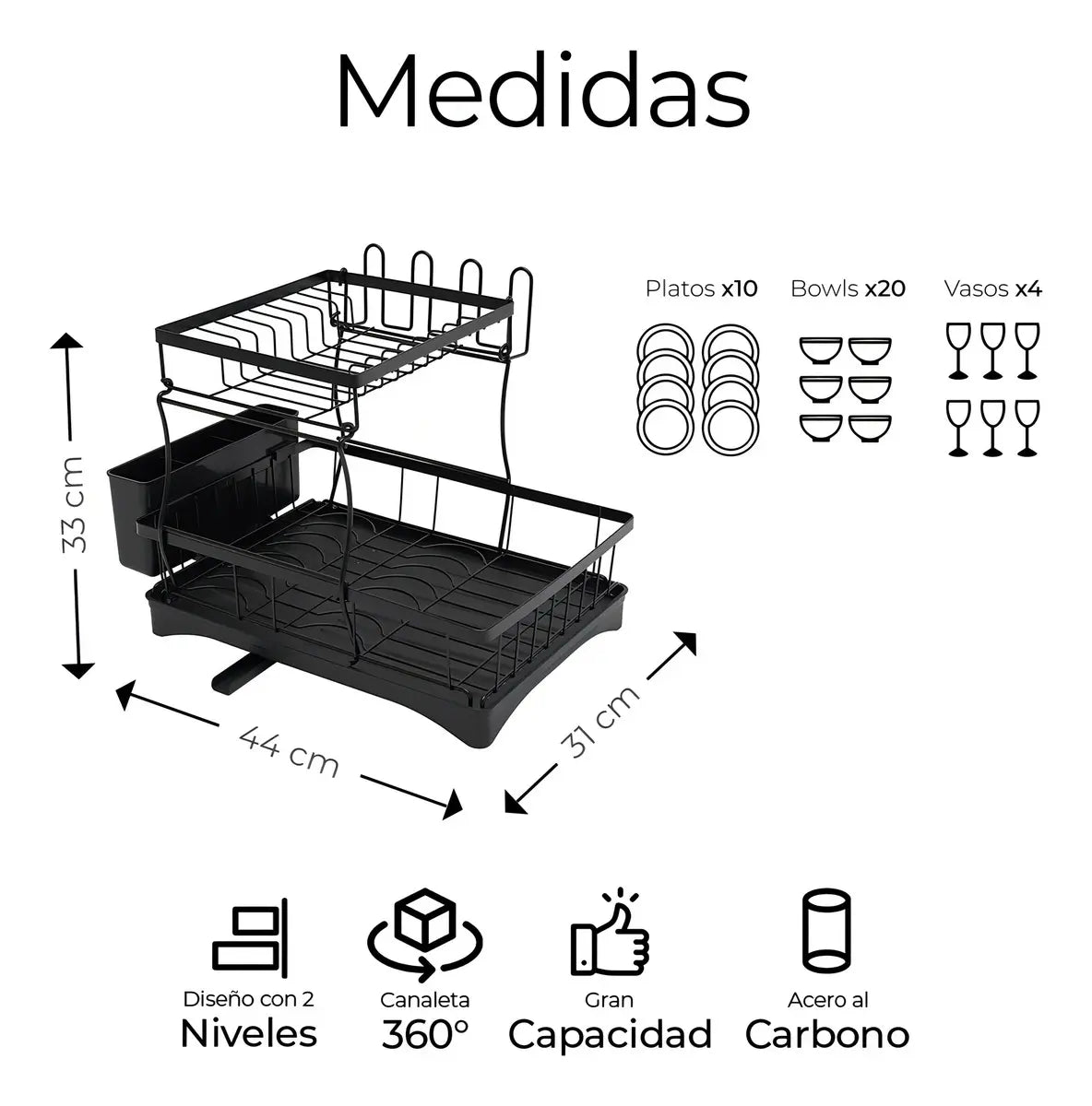 Escurridor Trastes 2 niveles bandeja con canaleta
