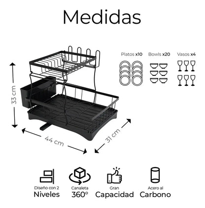 Escurridor Trastes 2 niveles bandeja con canaleta