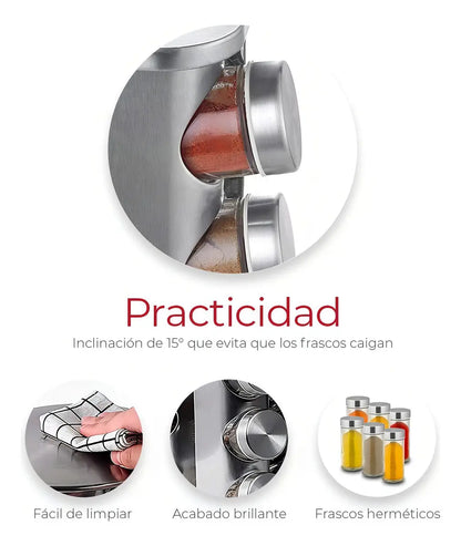 Especiero giratorio organizador de especias y condimentos  (20 Tarros de vidrio)