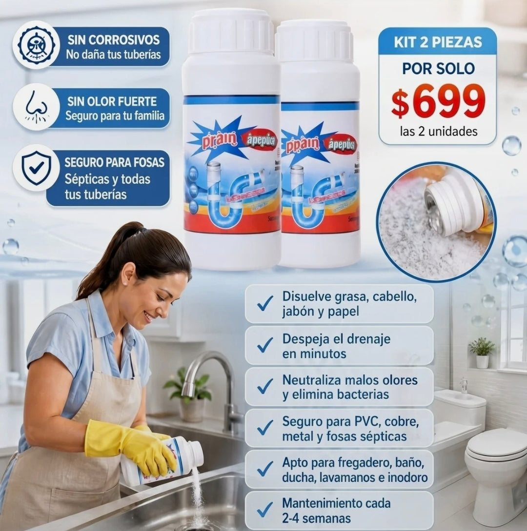kit 2 unidades de Polvo Limpia Tuberia Drenaje