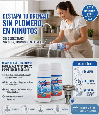 kit 2 unidades de Polvo Limpia Tuberia Drenaje