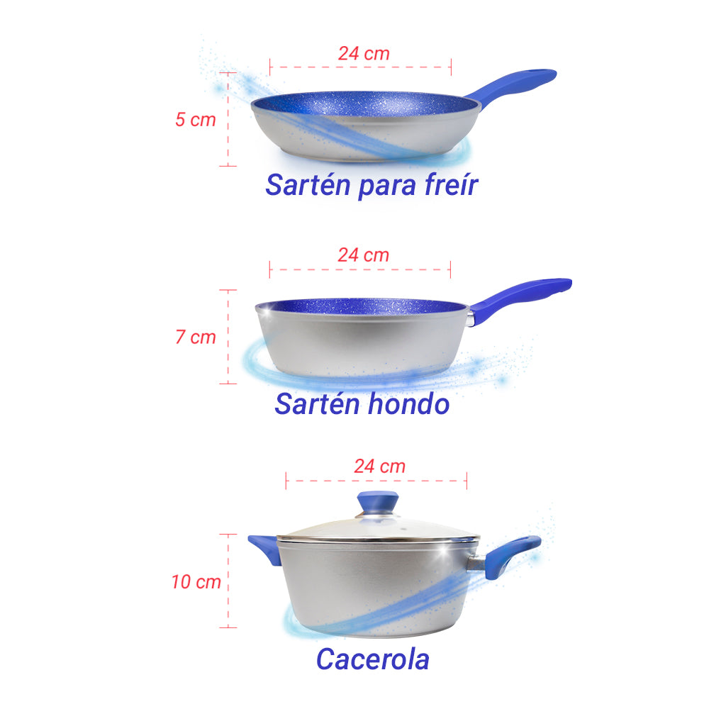 Juego Sartenes de Zafiro antiadherente - Batería de cocina